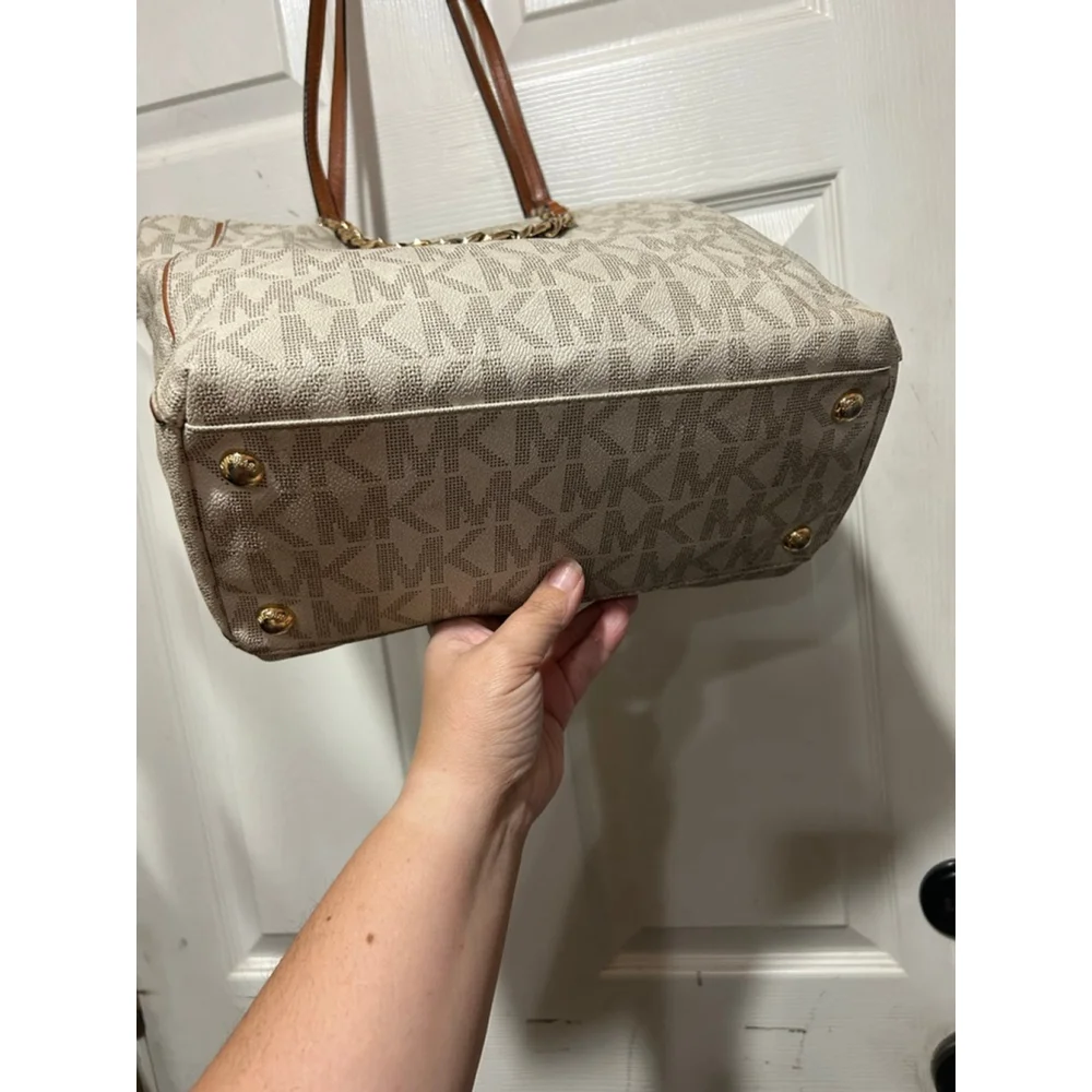 Women's Michael Kors Beige & Brown Monogram Tote Bag One Size - Picture 3 of 6